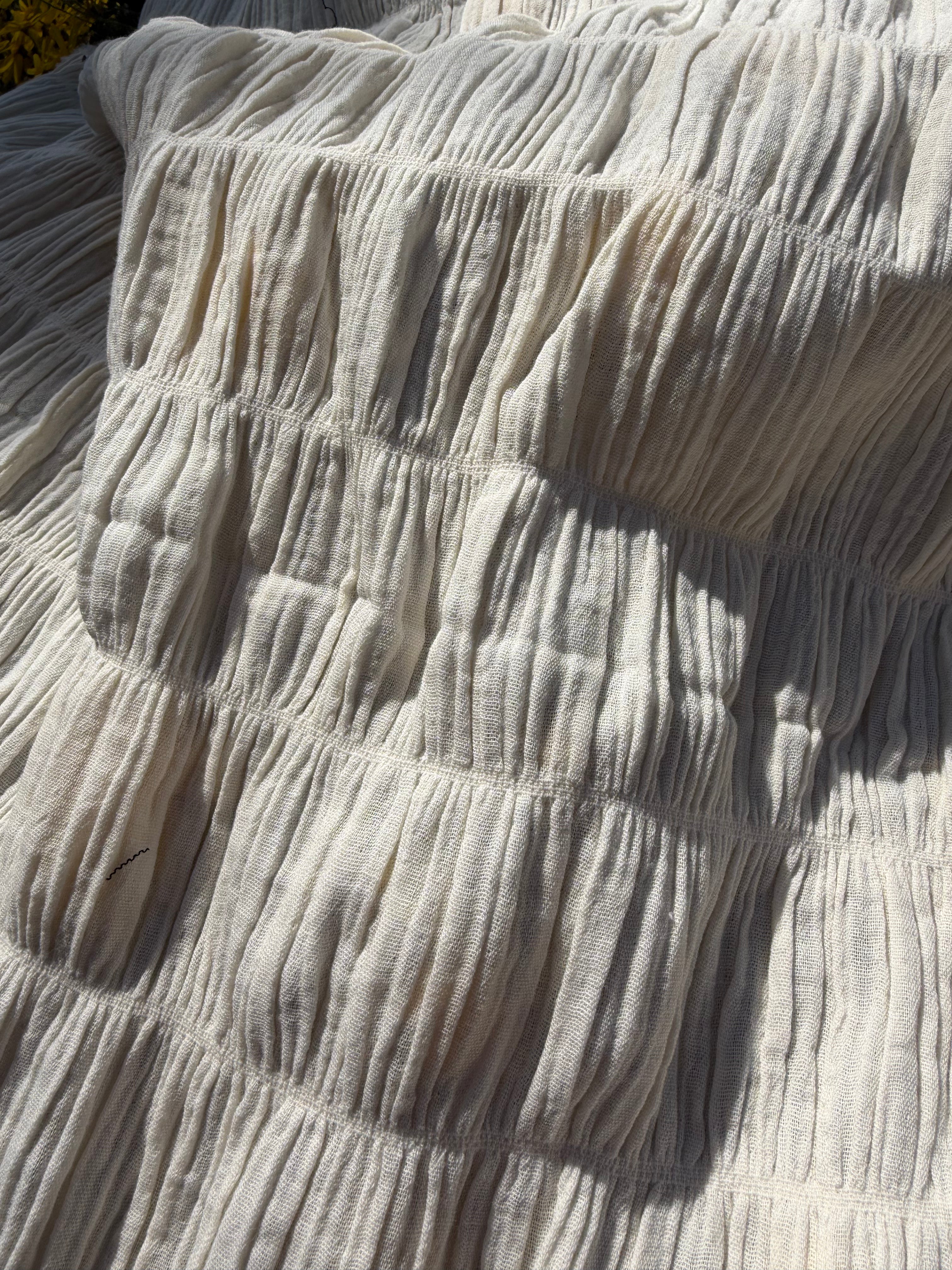 Shirred Cotton Fabric by Meter – 100% Fine Cotton, Double Layer, 110 cm Width, Natural Color