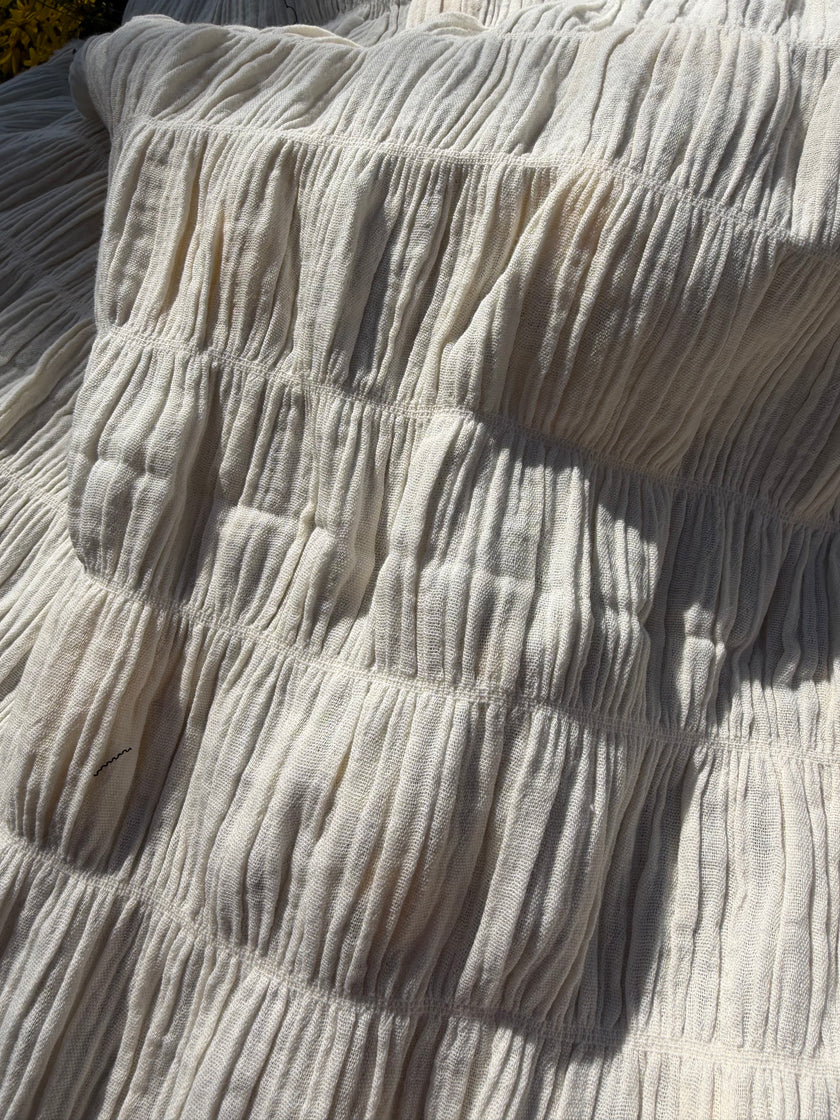 Shirred Cotton Fabric by Meter – 100% Fine Cotton, Double Layer, 110 cm Width, Natural Color