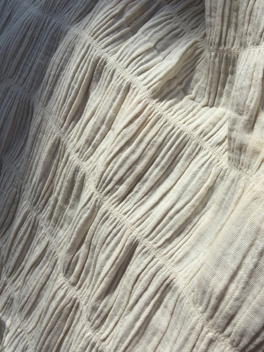 Shirred Cotton Fabric by Meter – 100% Fine Cotton, Double Layer, 110 cm Width, Natural Color