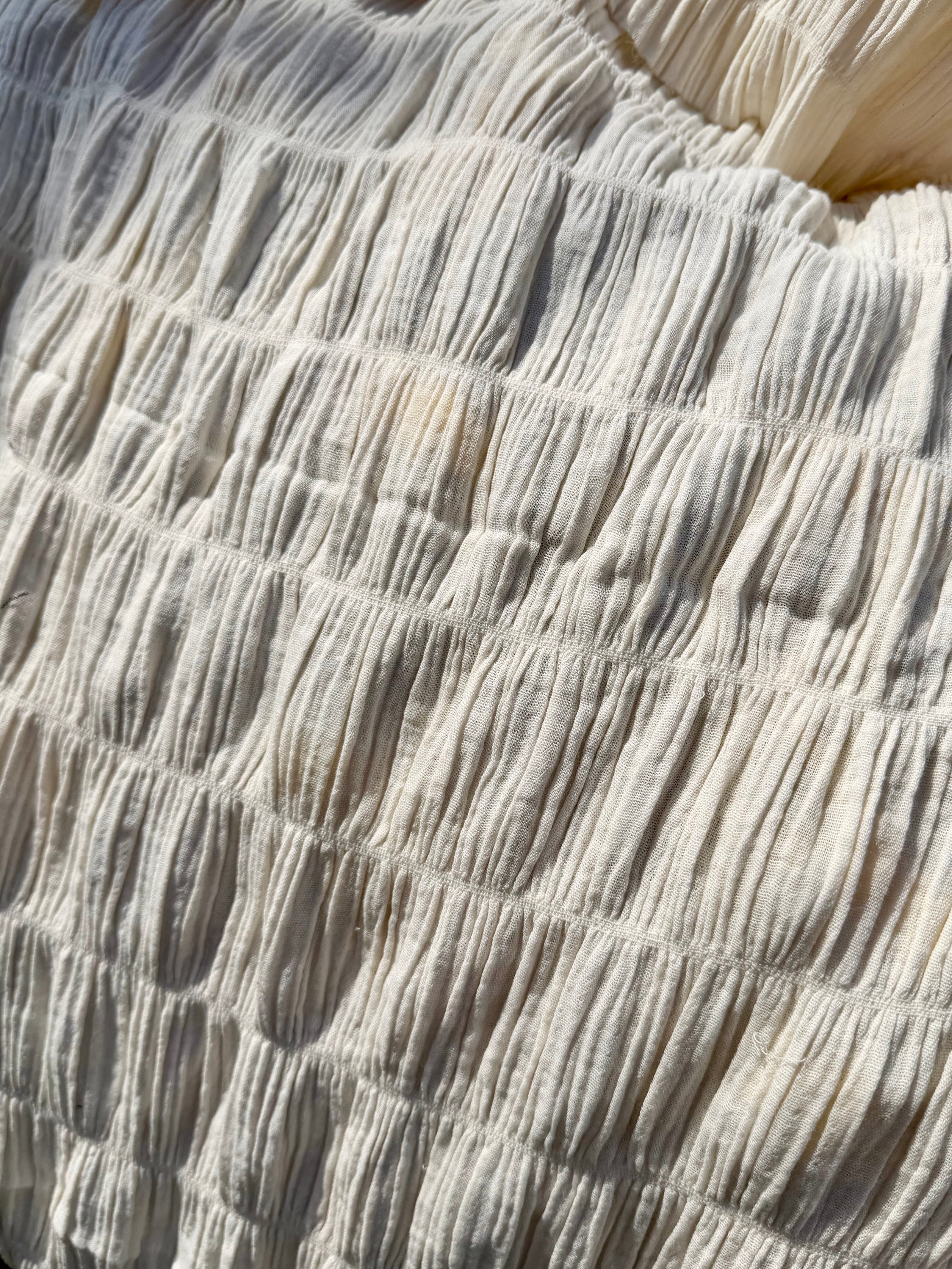 Shirred Cotton Fabric by Meter – 100% Fine Cotton, Double Layer, 110 cm Width, Natural Color