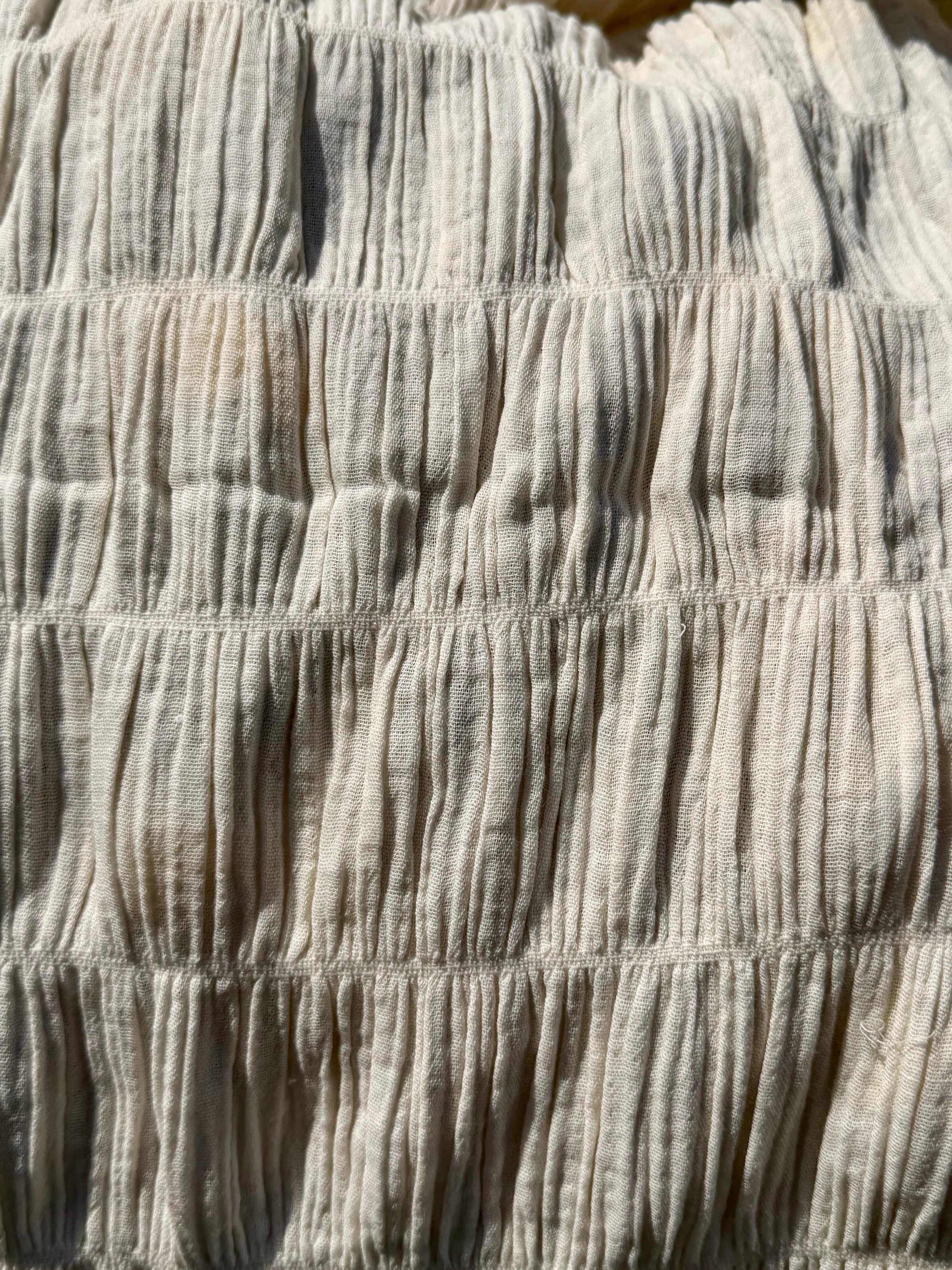 Shirred Cotton Fabric by Meter – 100% Fine Cotton, Double Layer, 110 cm Width, Natural Color