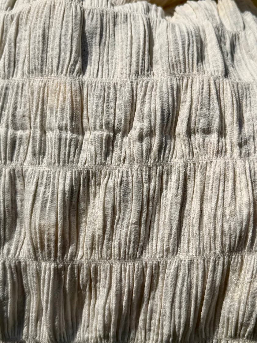 Shirred Cotton Fabric by Meter – 100% Fine Cotton, Double Layer, 110 cm Width, Natural Color