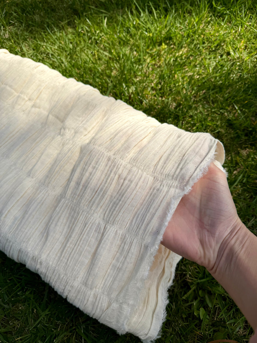 Shirred Cotton Fabric by Meter – 100% Fine Cotton, Double Layer, 110 cm Width, Natural Color