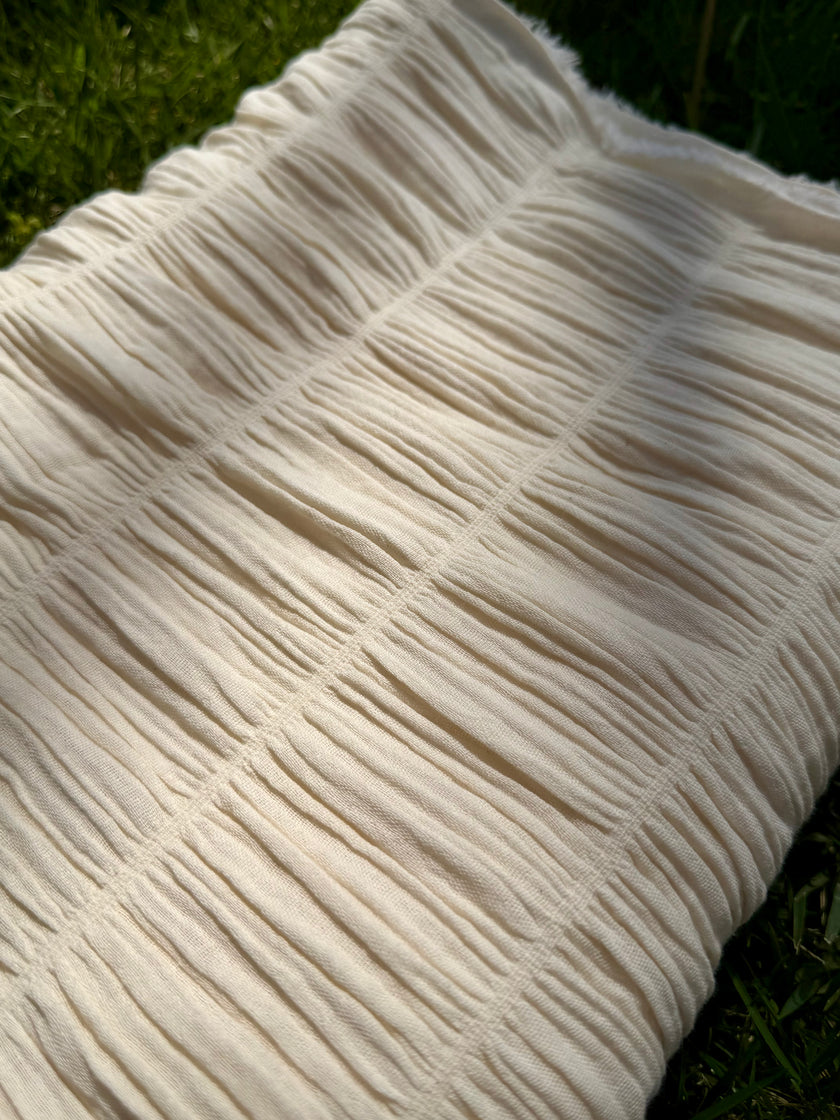 Shirred Cotton Fabric by Meter – 100% Fine Cotton, Double Layer, 110 cm Width, Natural Color