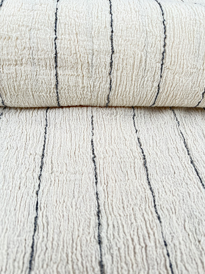 Neutral Stretchy Crinkle Cotton Fabric, Textured Surface,Off White Ivory Colour.