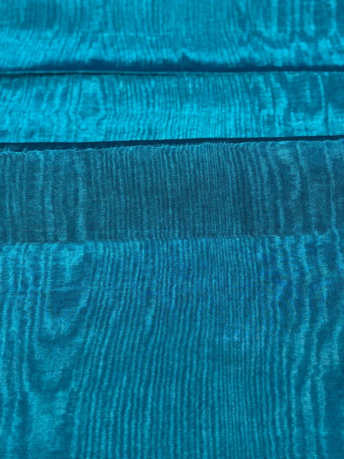 Turquoise Blue Silk Moiré Fabric 50/50 Silk Cotton | Ottoman Luxury Textile for Apparel & Interior