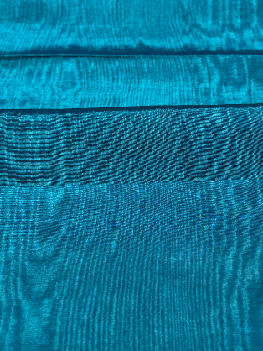 Turquoise Blue Silk Moiré Fabric 50/50 Silk Cotton | Ottoman Luxury Textile for Apparel & Interior