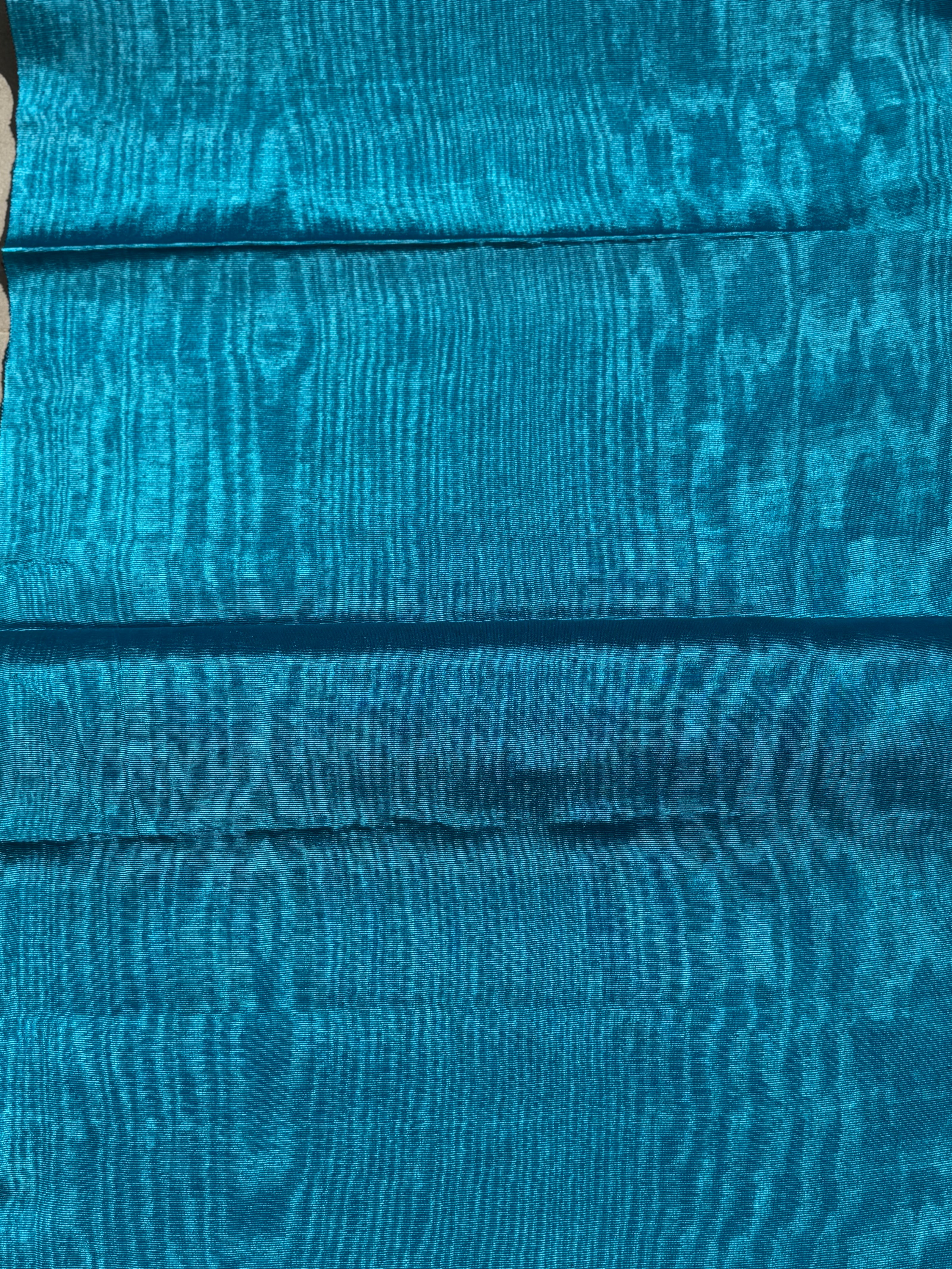 Turquoise Blue Silk Moiré Fabric 50/50 Silk Cotton | Ottoman Luxury Textile for Apparel & Interior