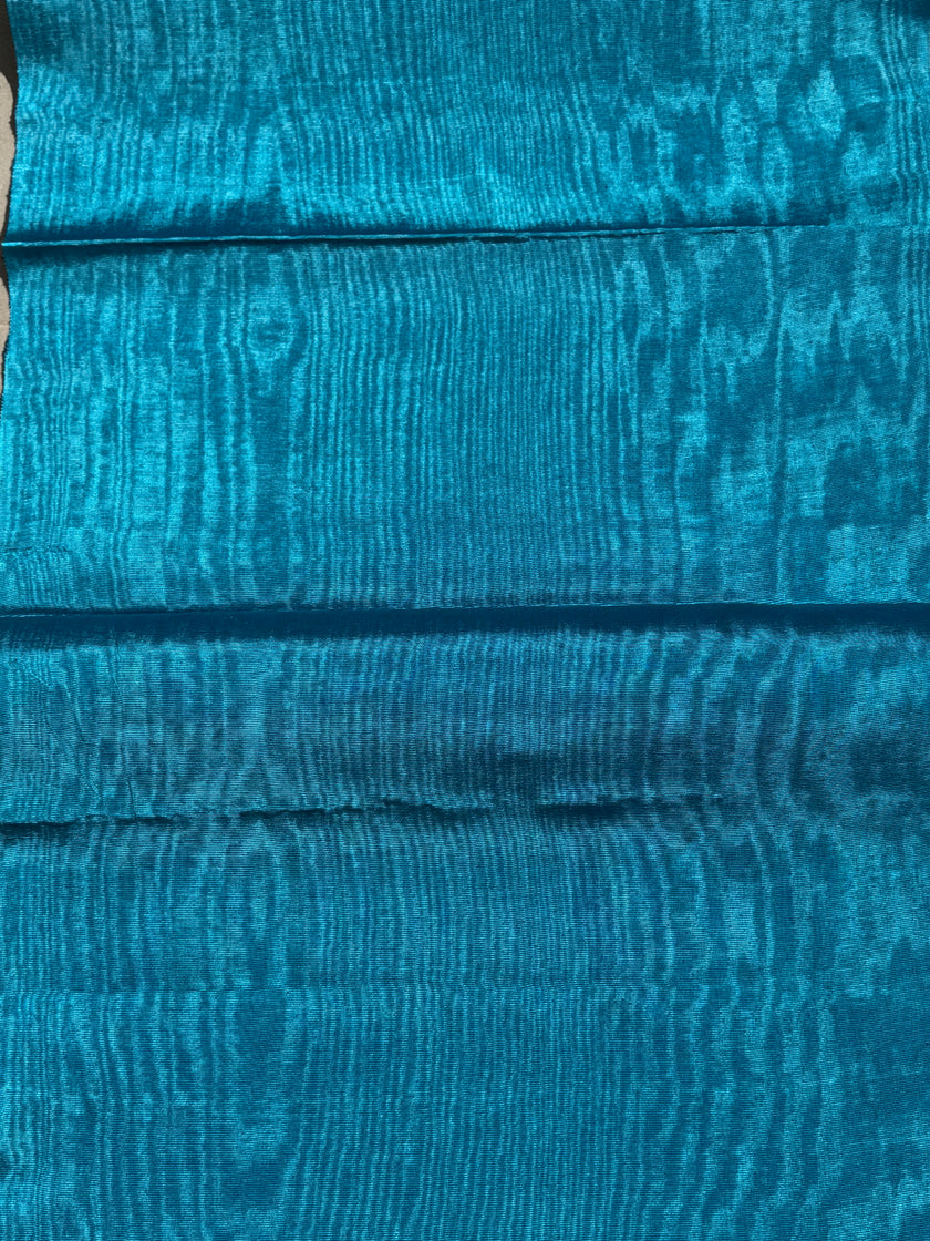 Turquoise Blue Silk Moiré Fabric 50/50 Silk Cotton | Ottoman Luxury Textile for Apparel & Interior