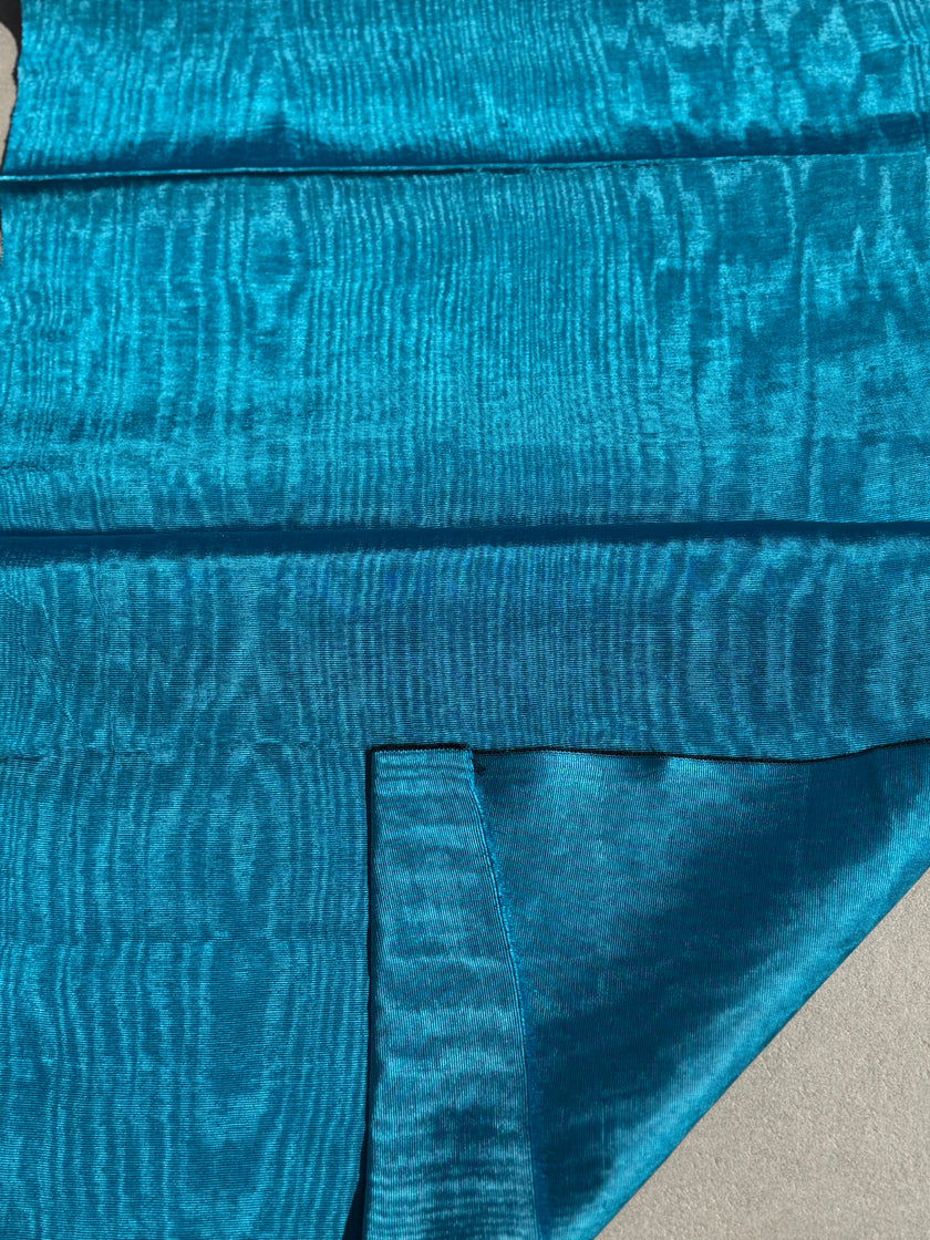 Turquoise Blue Silk Moiré Fabric 50/50 Silk Cotton | Ottoman Luxury Textile for Apparel & Interior