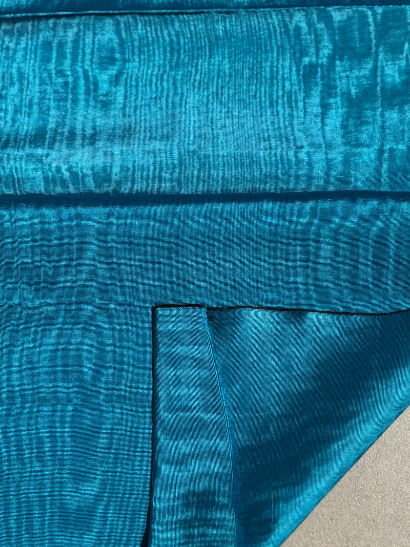 Turquoise Blue Silk Moiré Fabric 50/50 Silk Cotton | Ottoman Luxury Textile for Apparel & Interior