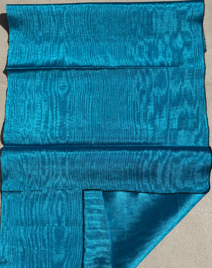 Turquoise Blue Silk Moiré Fabric 50/50 Silk Cotton | Ottoman Luxury Textile for Apparel & Interior