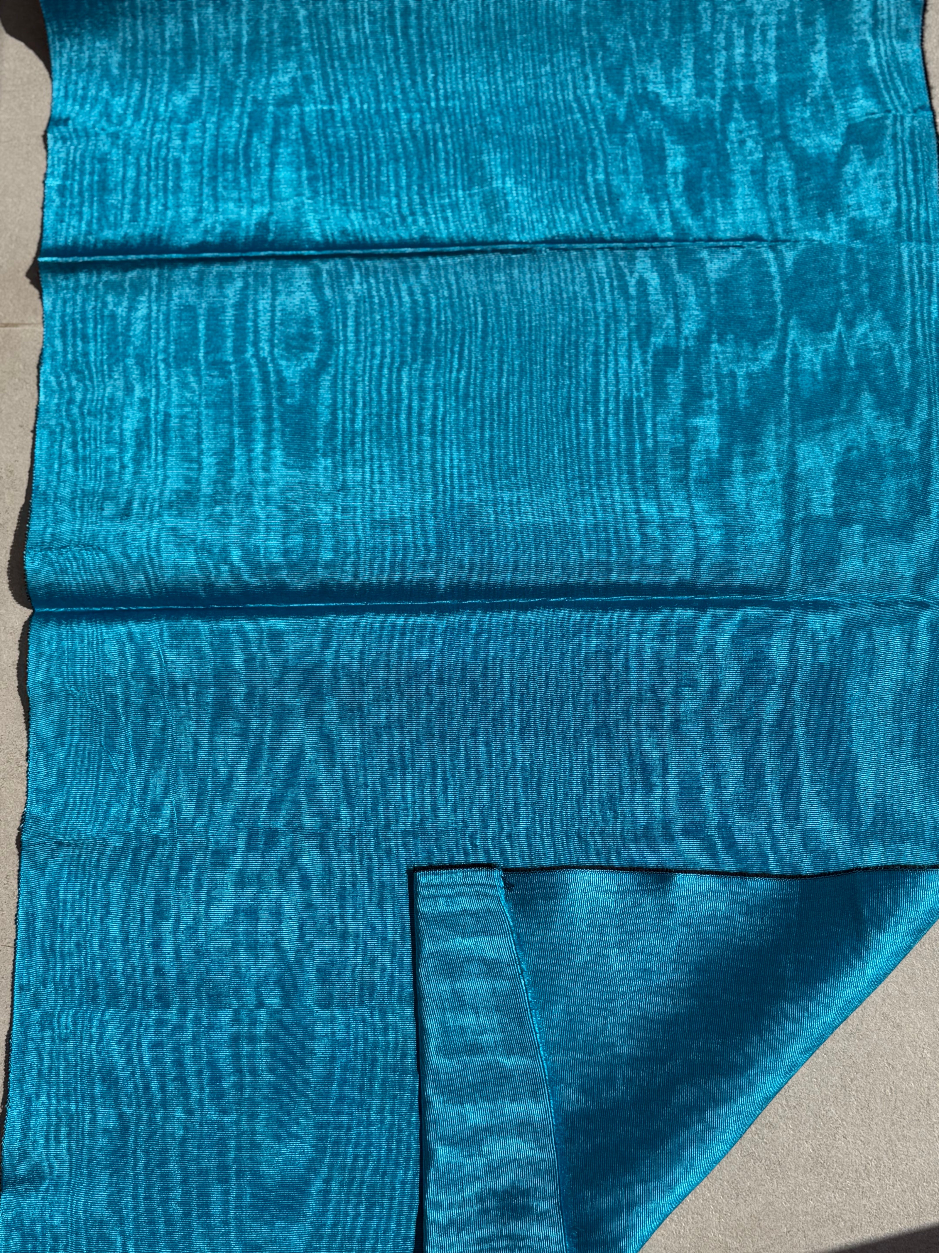 Turquoise Blue Silk Moiré Fabric 50/50 Silk Cotton | Ottoman Luxury Textile for Apparel & Interior