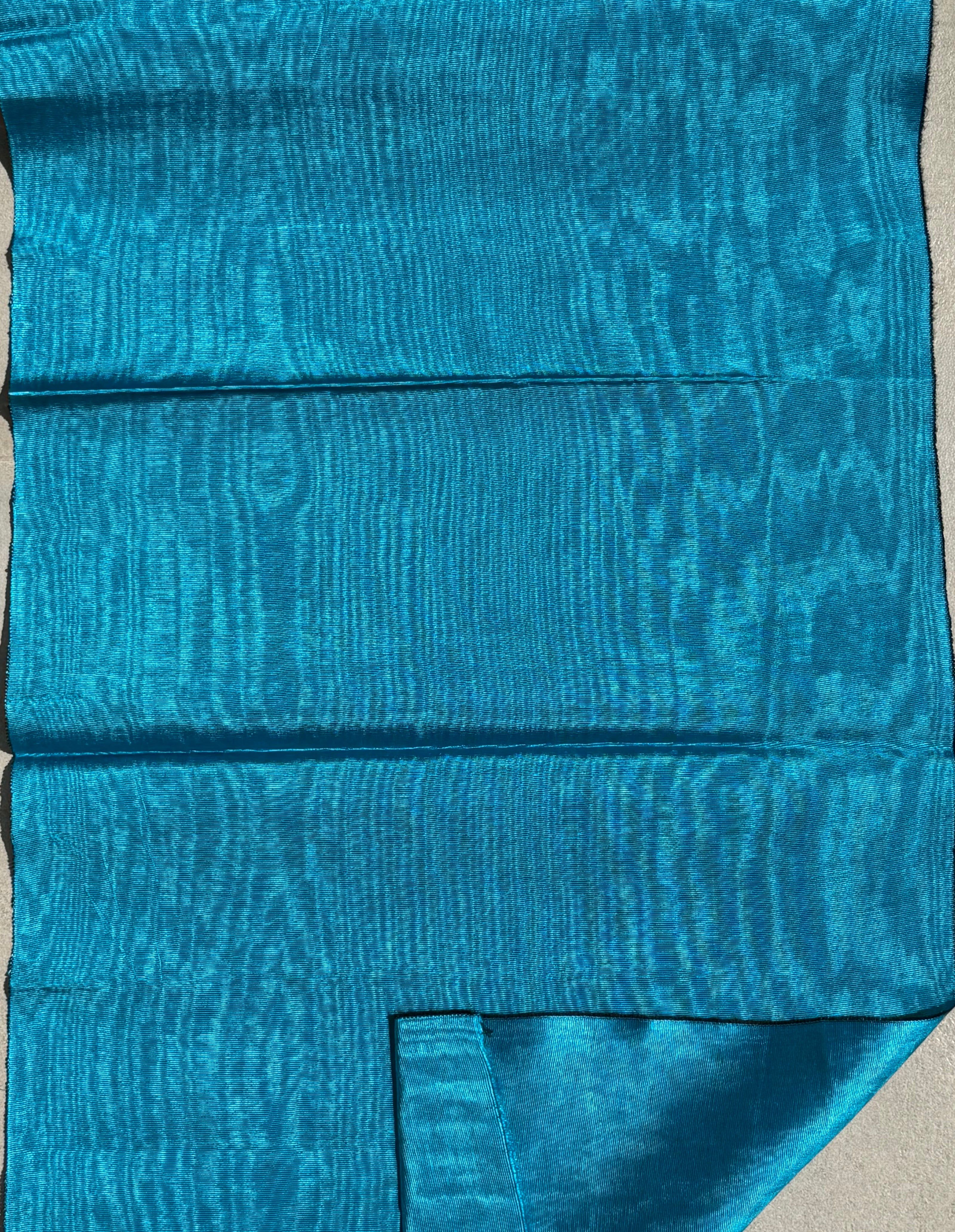 Turquoise Blue Silk Moiré Fabric 50/50 Silk Cotton | Ottoman Luxury Textile for Apparel & Interior