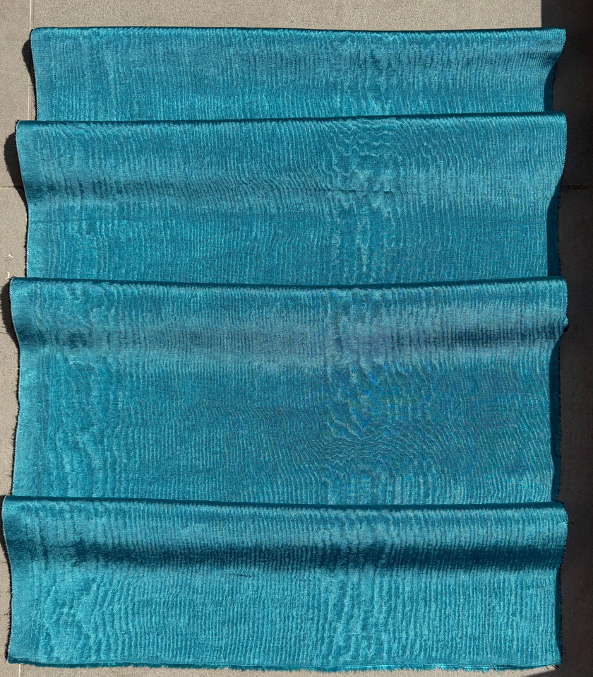 Aqua Blue Silk Moiré Fabric – 50/50 Silk Cotton Blend | Ottoman-Inspired Textile