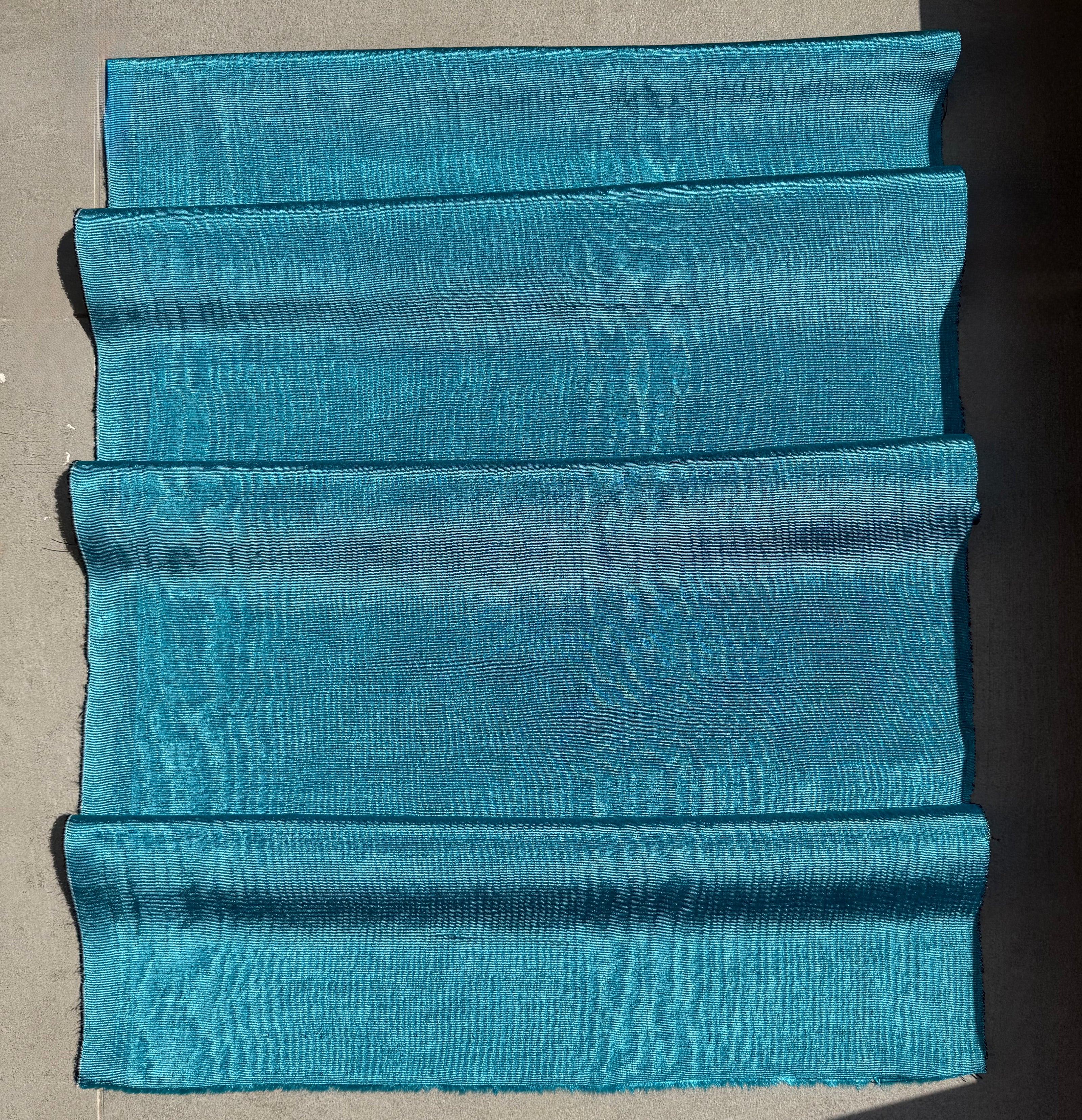 Aqua Blue Silk Moiré Fabric – 50/50 Silk Cotton Blend | Ottoman-Inspired Textile
