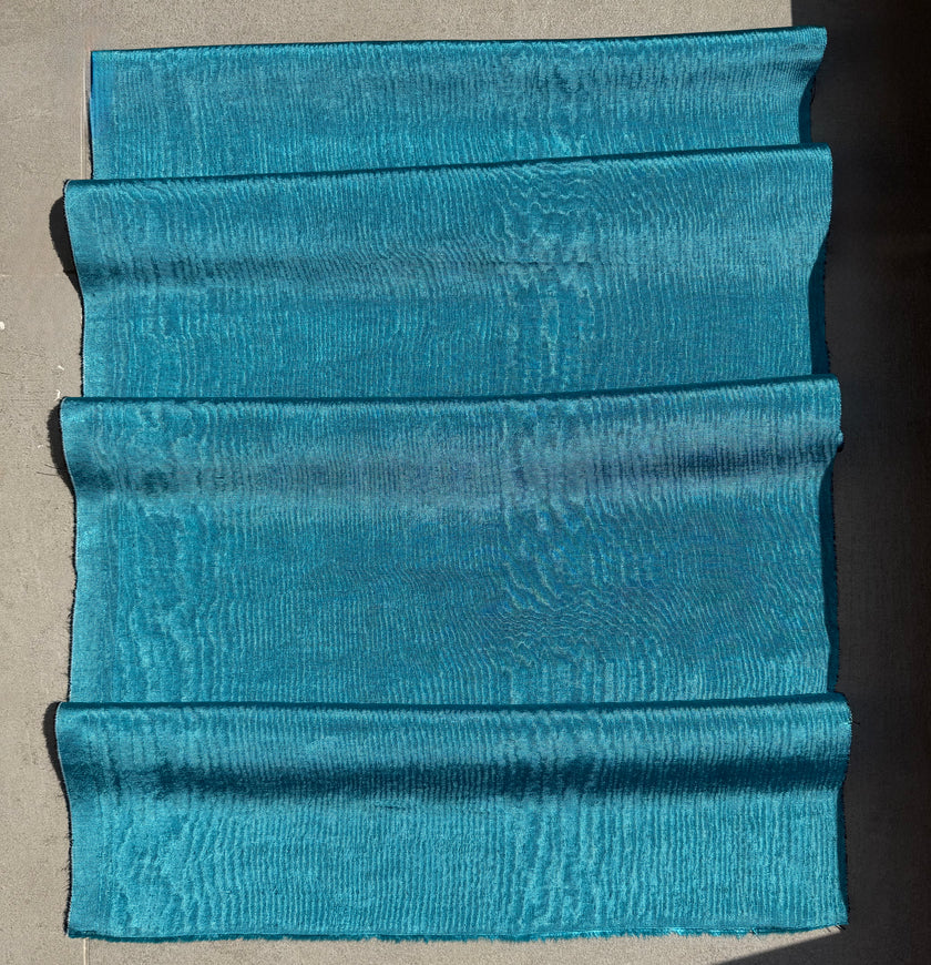 Aqua Blue Silk Moiré Fabric – 50/50 Silk Cotton Blend | Ottoman-Inspired Textile
