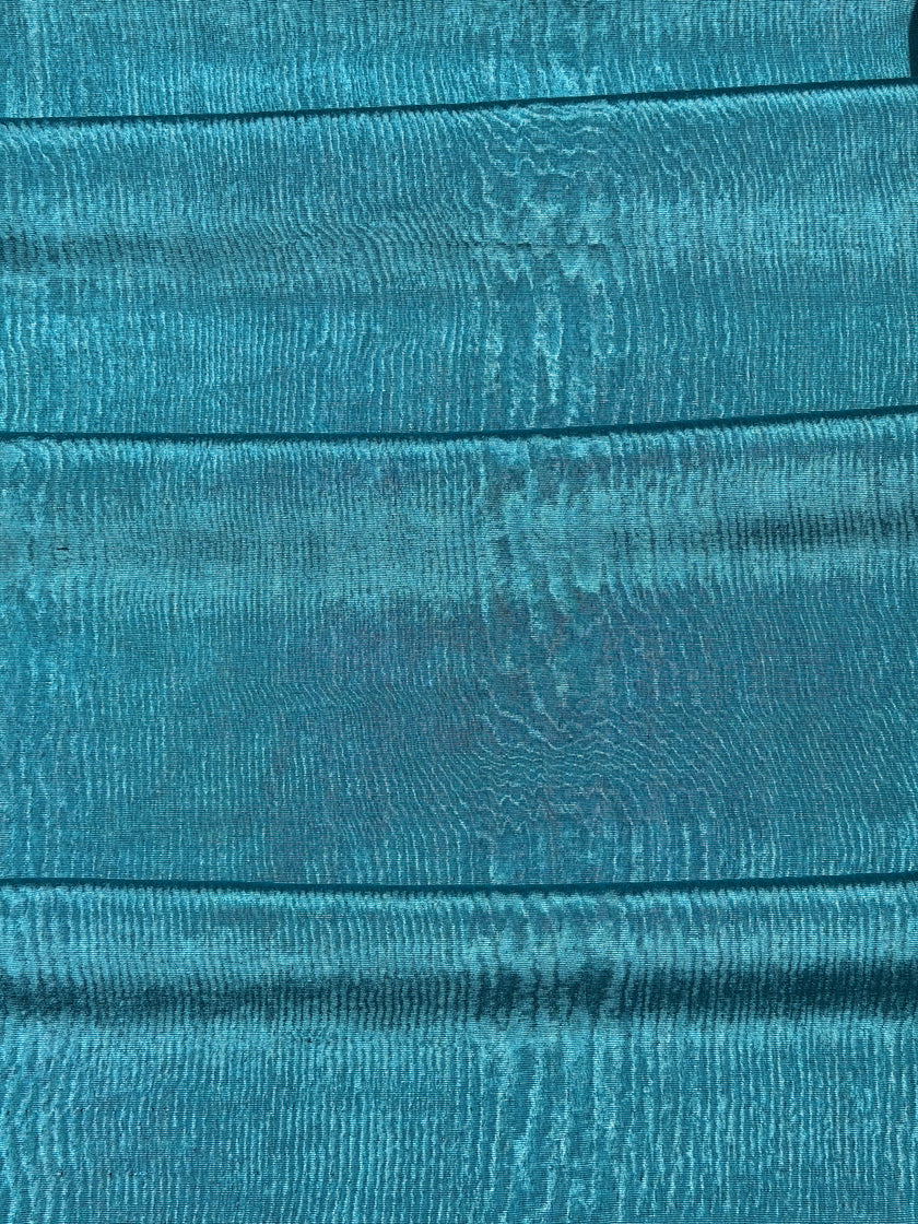 Aqua Blue Silk Moiré Fabric – 50/50 Silk Cotton Blend | Ottoman-Inspired Textile