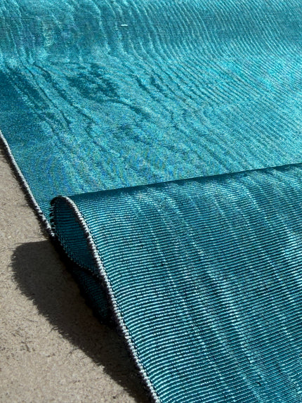 Aqua Blue Silk Moiré Fabric – 50/50 Silk Cotton Blend | Ottoman-Inspired Textile