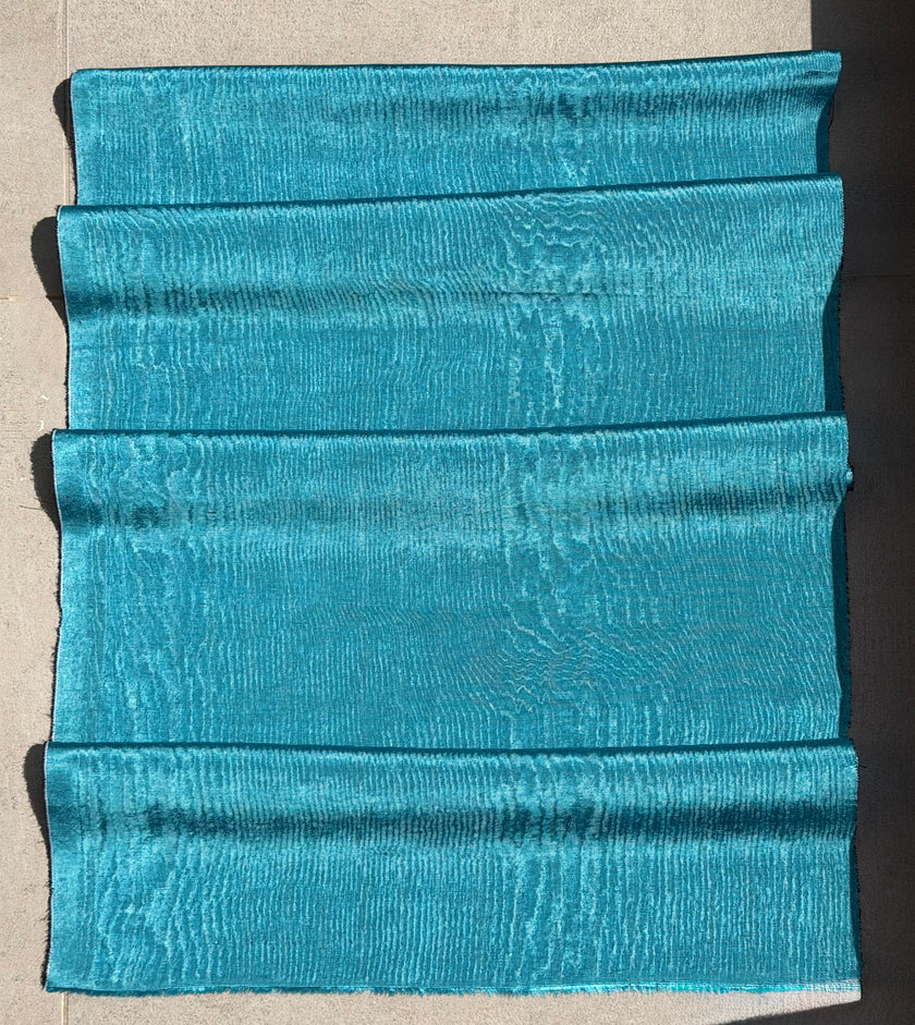 Aqua Blue Silk Moiré Fabric – 50/50 Silk Cotton Blend | Ottoman-Inspired Textile