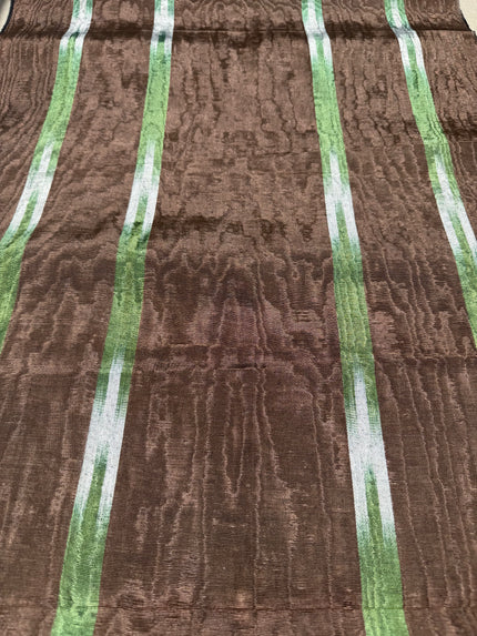 Brown Green Ikat Stripe Silk Moiré Fabric – 50/50 Silk Cotton Blend | Ottoman-Inspired Textile