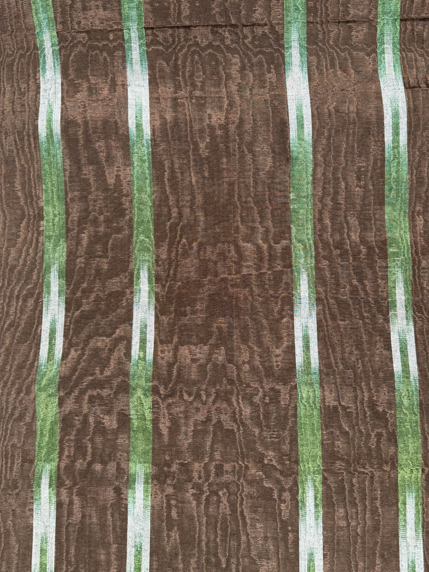 Brown Green Ikat Stripe Silk Moiré Fabric – 50/50 Silk Cotton Blend | Ottoman-Inspired Textile
