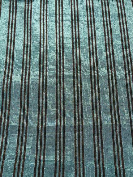 Aqua Brown Stripe Silk Moiré Fabric – 50/50 Silk Cotton Blend | Ottoman-Inspired Textile