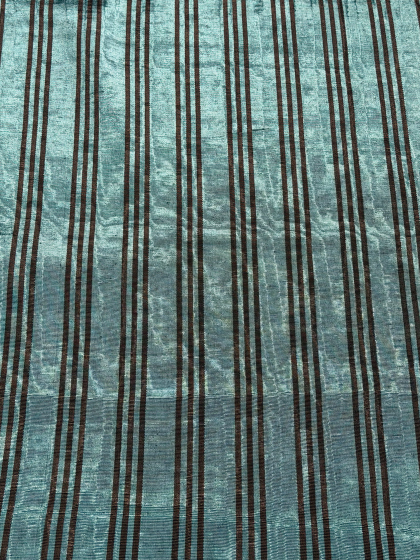 Aqua Brown Stripe Silk Moiré Fabric – 50/50 Silk Cotton Blend | Ottoman-Inspired Textile