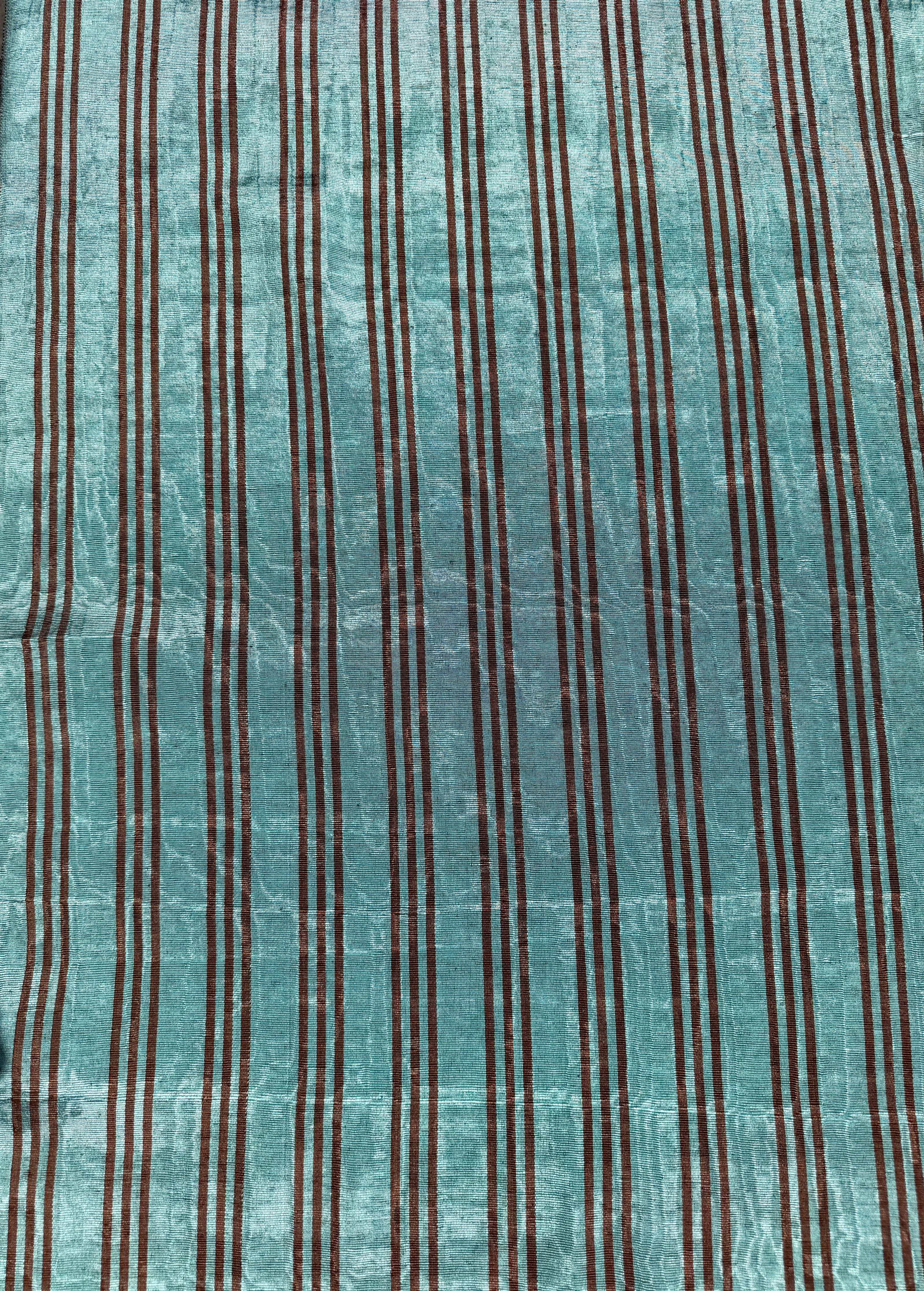 Aqua Brown Stripe Silk Moiré Fabric – 50/50 Silk Cotton Blend | Ottoman-Inspired Textile