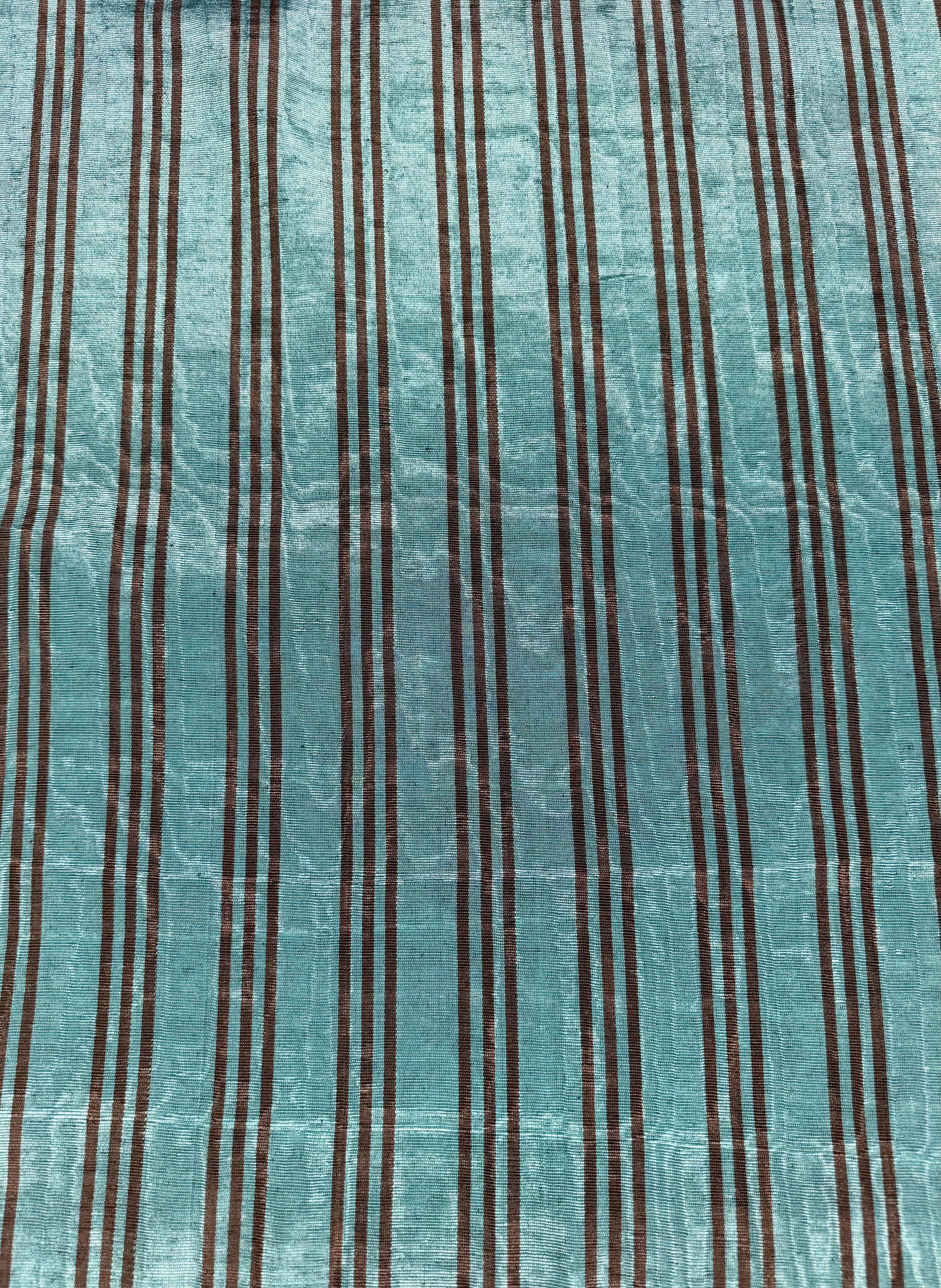 Aqua Brown Stripe Silk Moiré Fabric – 50/50 Silk Cotton Blend | Ottoman-Inspired Textile