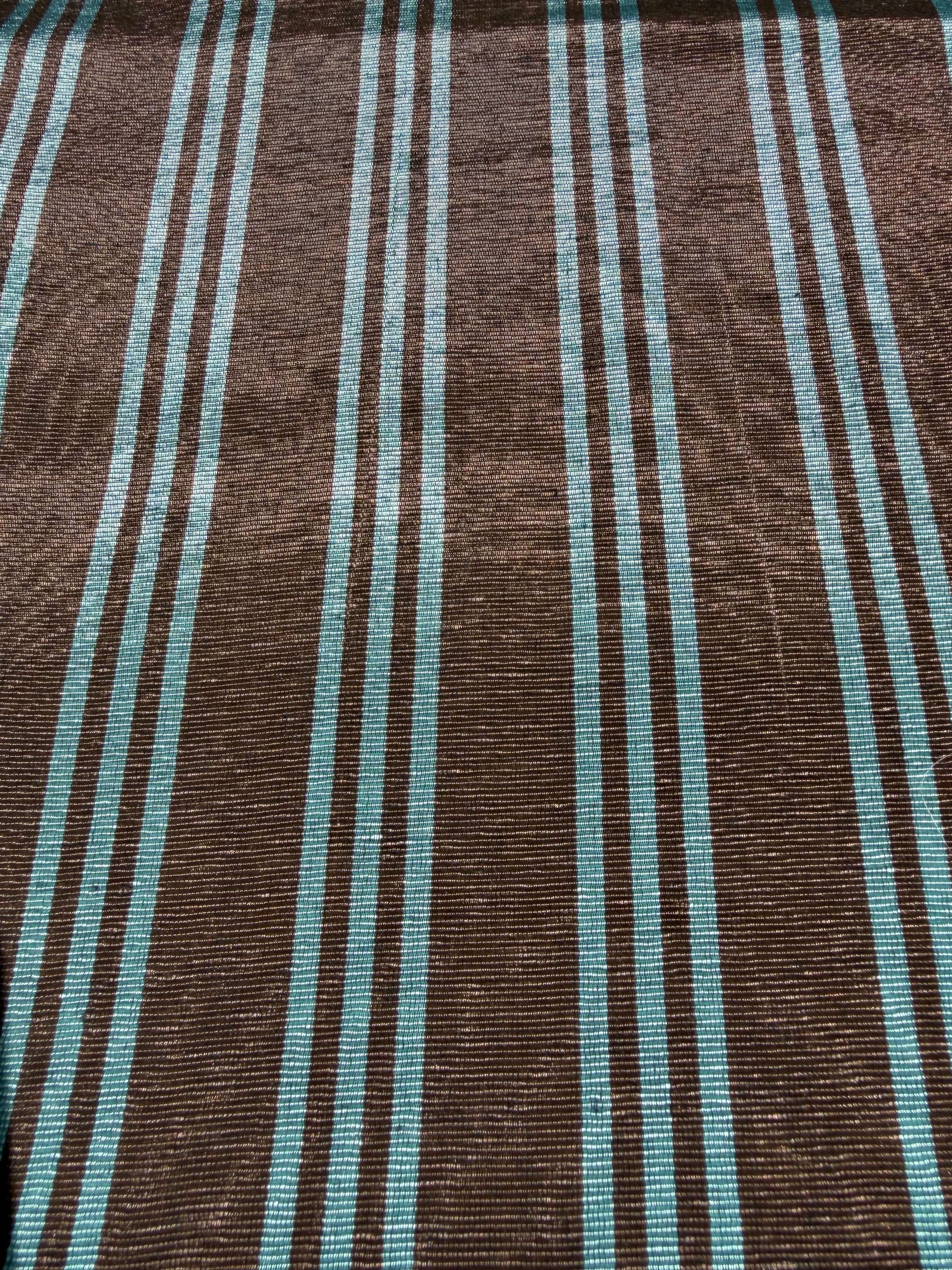 Brown Aqua Stripe Silk Moiré Fabric – 50/50 Silk Cotton Blend | Ottoman-Inspired Textile