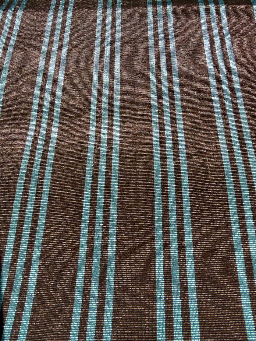 Brown Aqua Stripe Silk Moiré Fabric – 50/50 Silk Cotton Blend | Ottoman-Inspired Textile