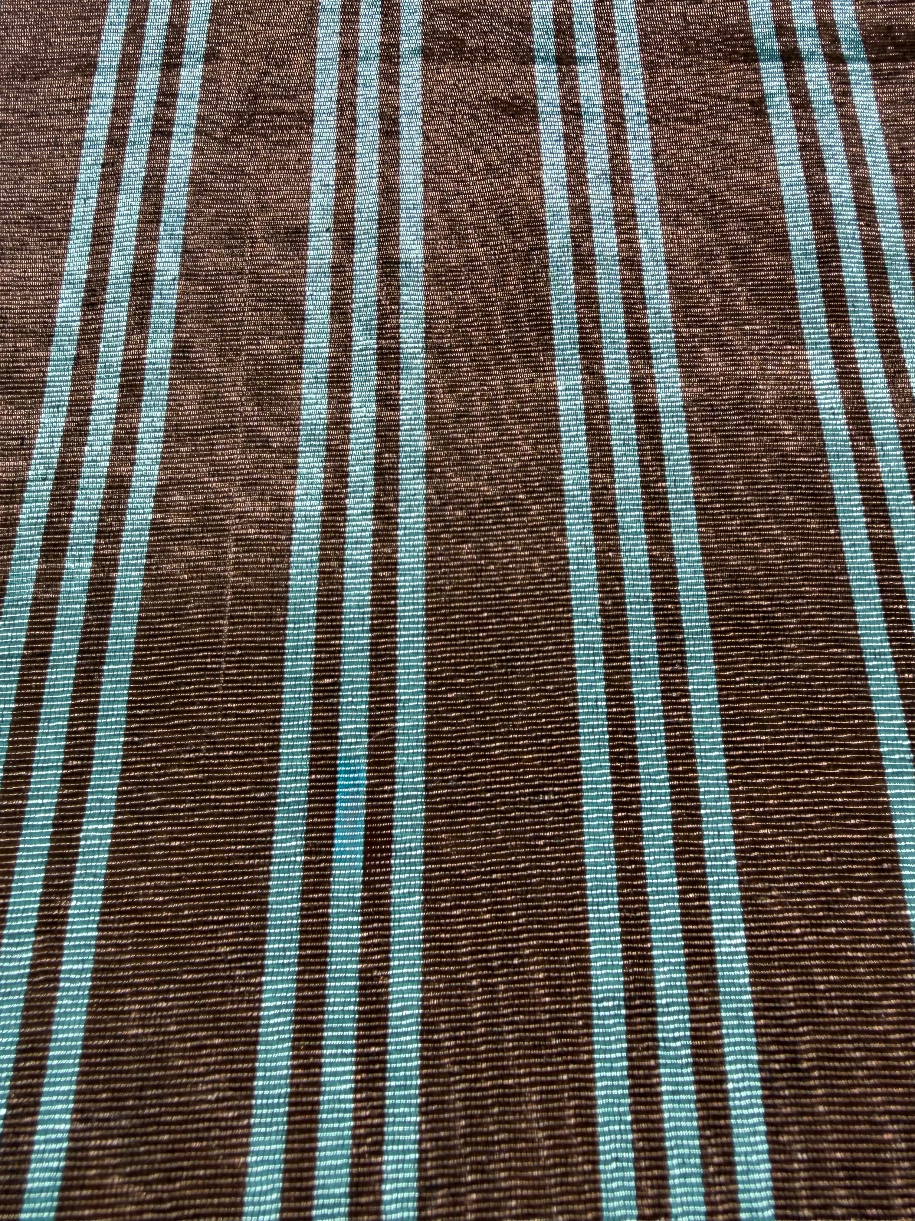 Brown Aqua Stripe Silk Moiré Fabric – 50/50 Silk Cotton Blend | Ottoman-Inspired Textile