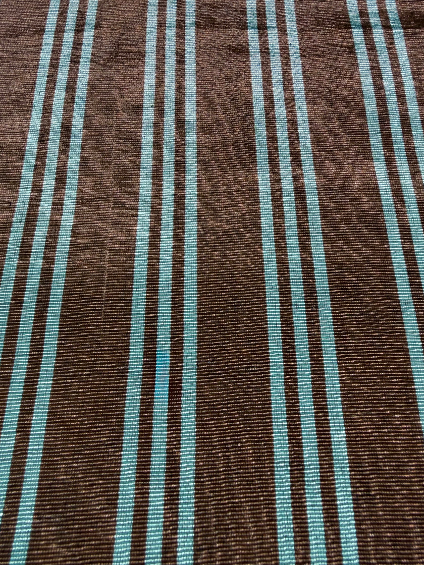 Brown Aqua Stripe Silk Moiré Fabric – 50/50 Silk Cotton Blend | Ottoman-Inspired Textile