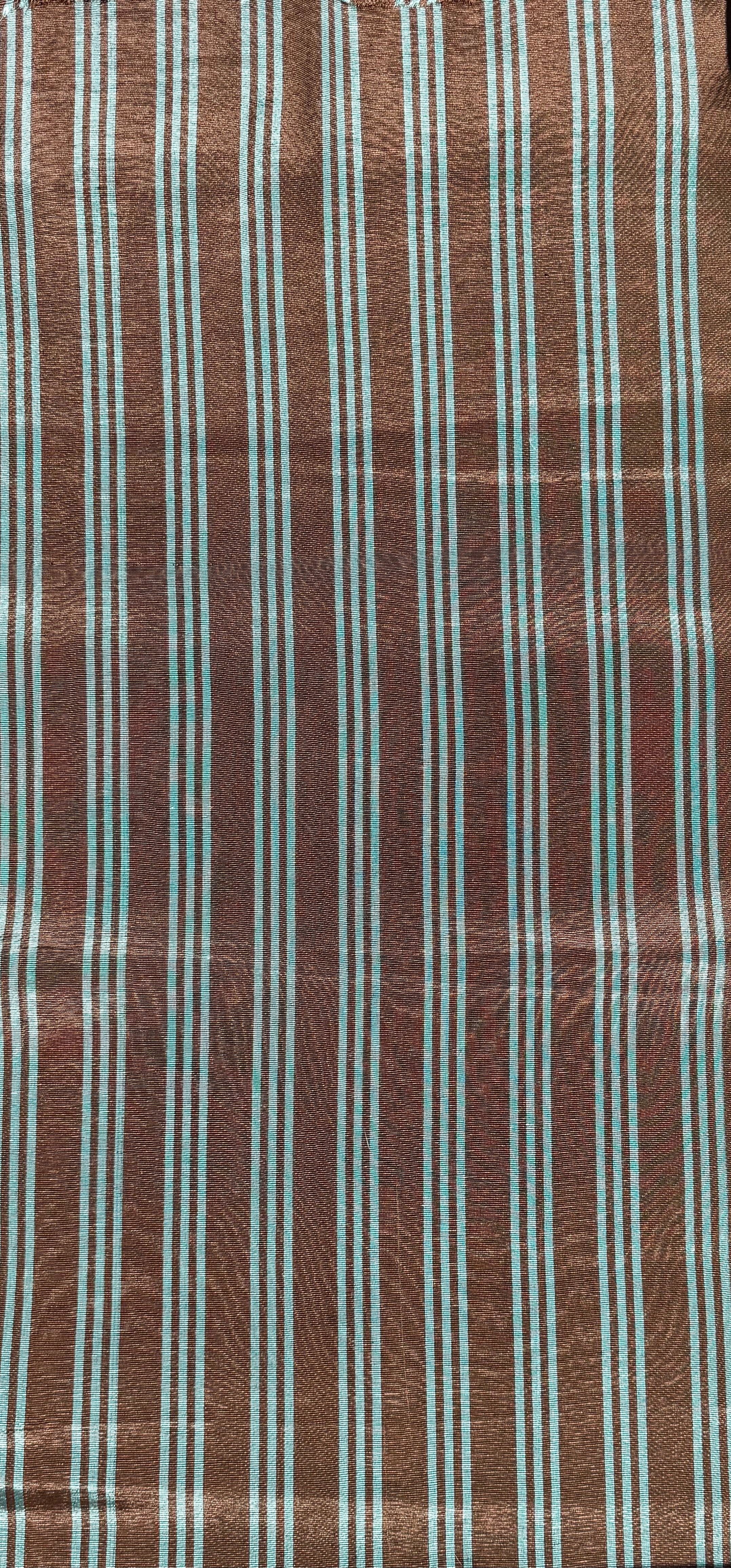 Brown Aqua Stripe Silk Moiré Fabric – 50/50 Silk Cotton Blend | Ottoman-Inspired Textile