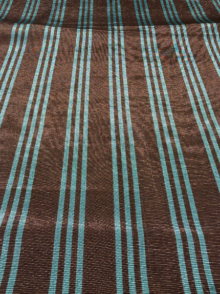 Brown Aqua Stripe Silk Moiré Fabric – 50/50 Silk Cotton Blend | Ottoman-Inspired Textile