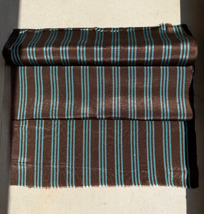 Brown Aqua Stripe Silk Moiré Fabric – 50/50 Silk Cotton Blend | Ottoman-Inspired Textile