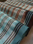 Brown Aqua Stripe Silk Moiré Fabric – 50/50 Silk Cotton Blend | Ottoman-Inspired Textile