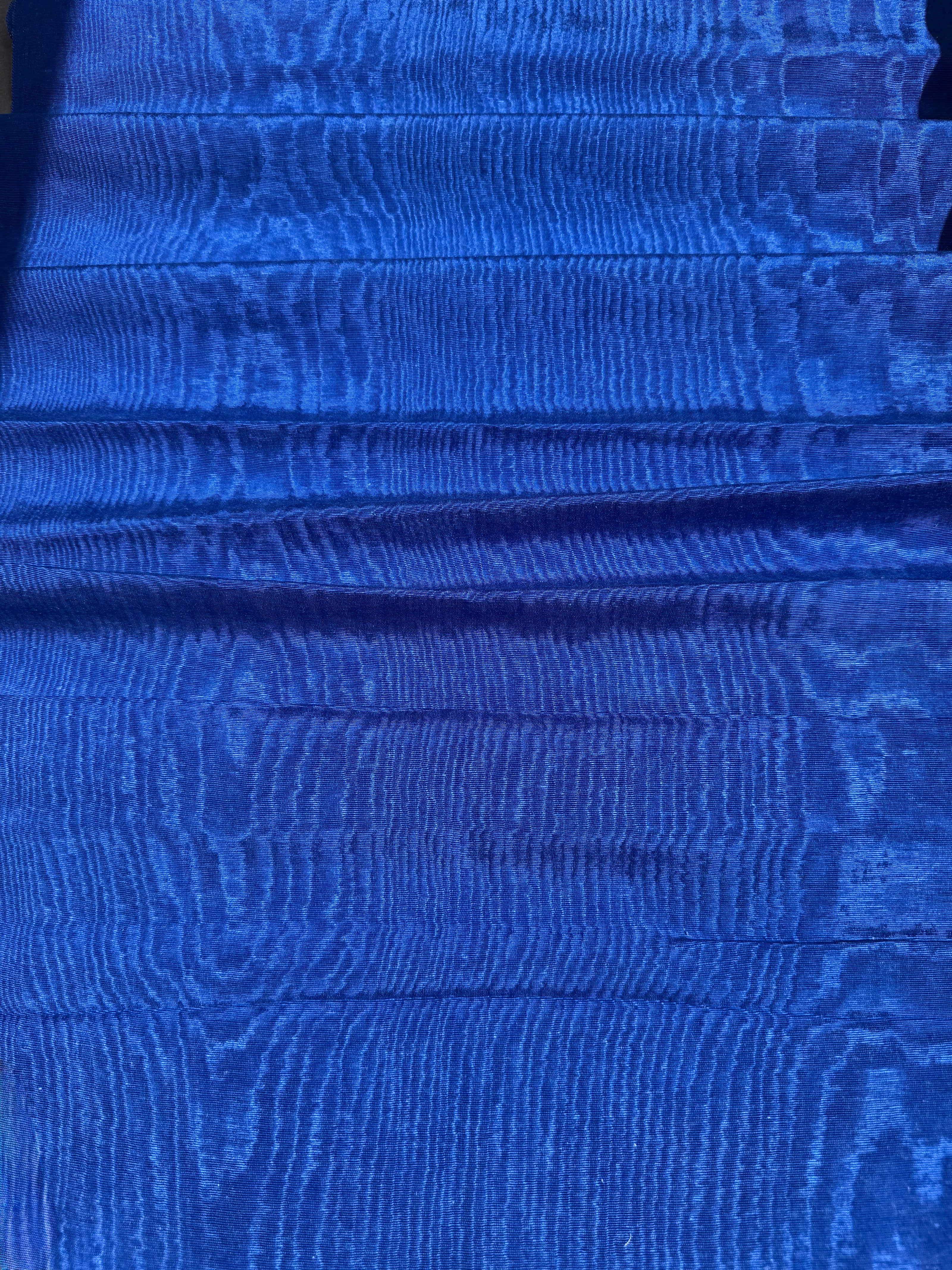 Deep Blue Silk Moiré Fabric – 50/50 Silk Cotton Blend | Ottoman-Inspired Textile