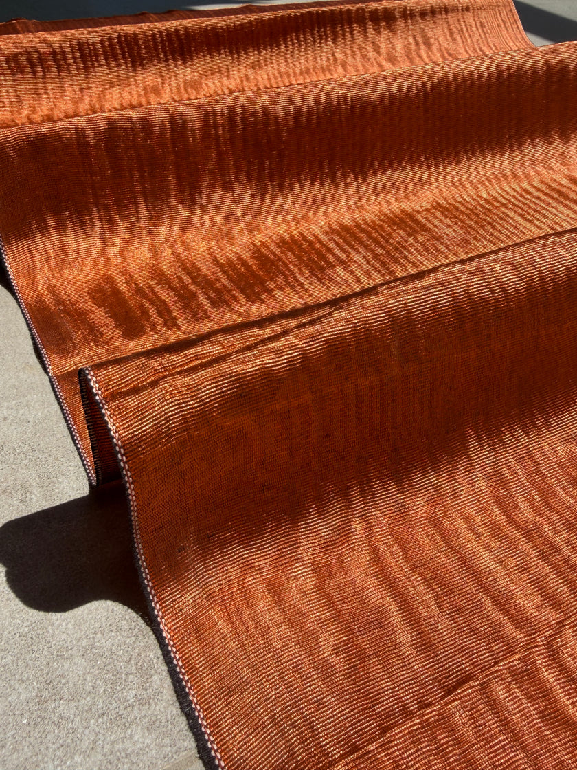 Burnt Orange Silk Moiré Fabric – 50/50 Silk Cotton Blend | Ottoman-Inspired Textile