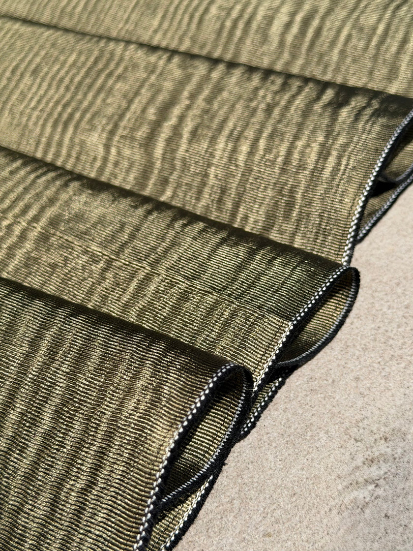 Olive Green Silk Moiré Fabric – 50/50 Silk Cotton Blend | Ottoman-Inspired Textile