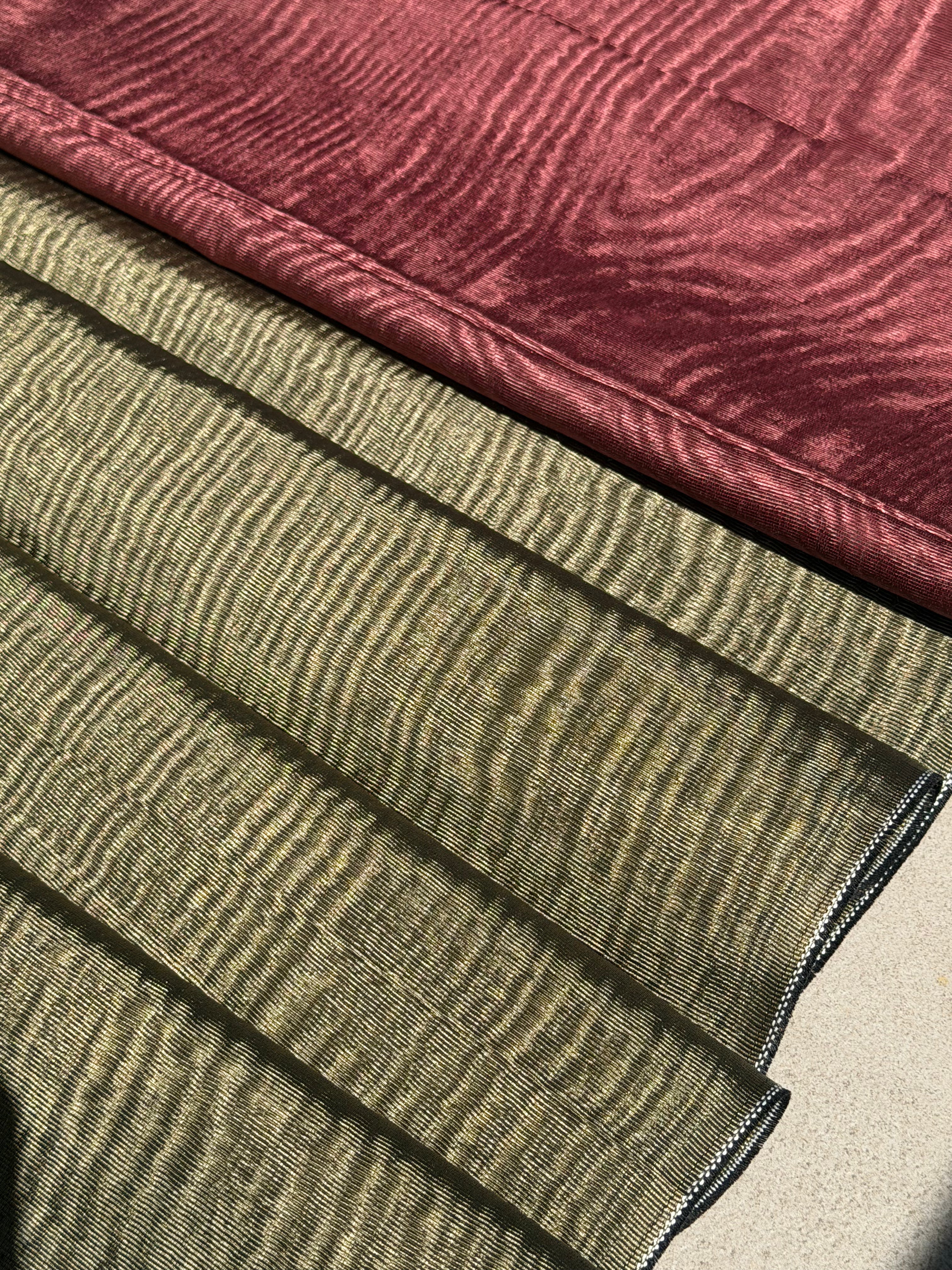 Olive Green Silk Moiré Fabric – 50/50 Silk Cotton Blend | Ottoman-Inspired Textile