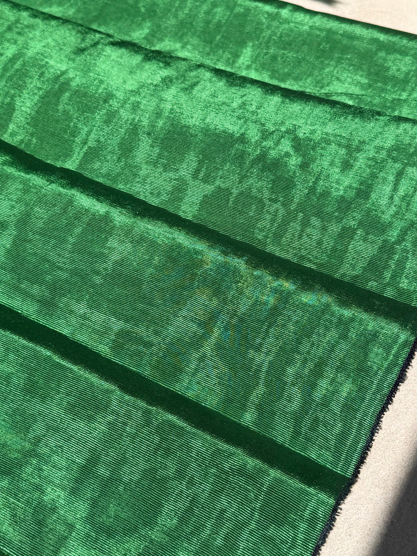 Emerald Green Silk Moiré Fabric – 50/50 Silk Cotton Blend | Ottoman-Inspired Textile