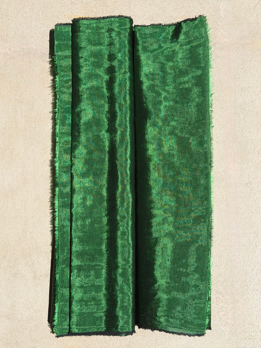 Emerald Green Silk Moiré Fabric – 50/50 Silk Cotton Blend | Ottoman-Inspired Textile