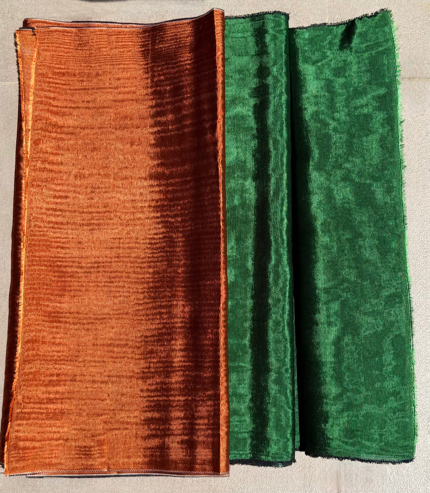 Emerald Green Silk Moiré Fabric – 50/50 Silk Cotton Blend | Ottoman-Inspired Textile