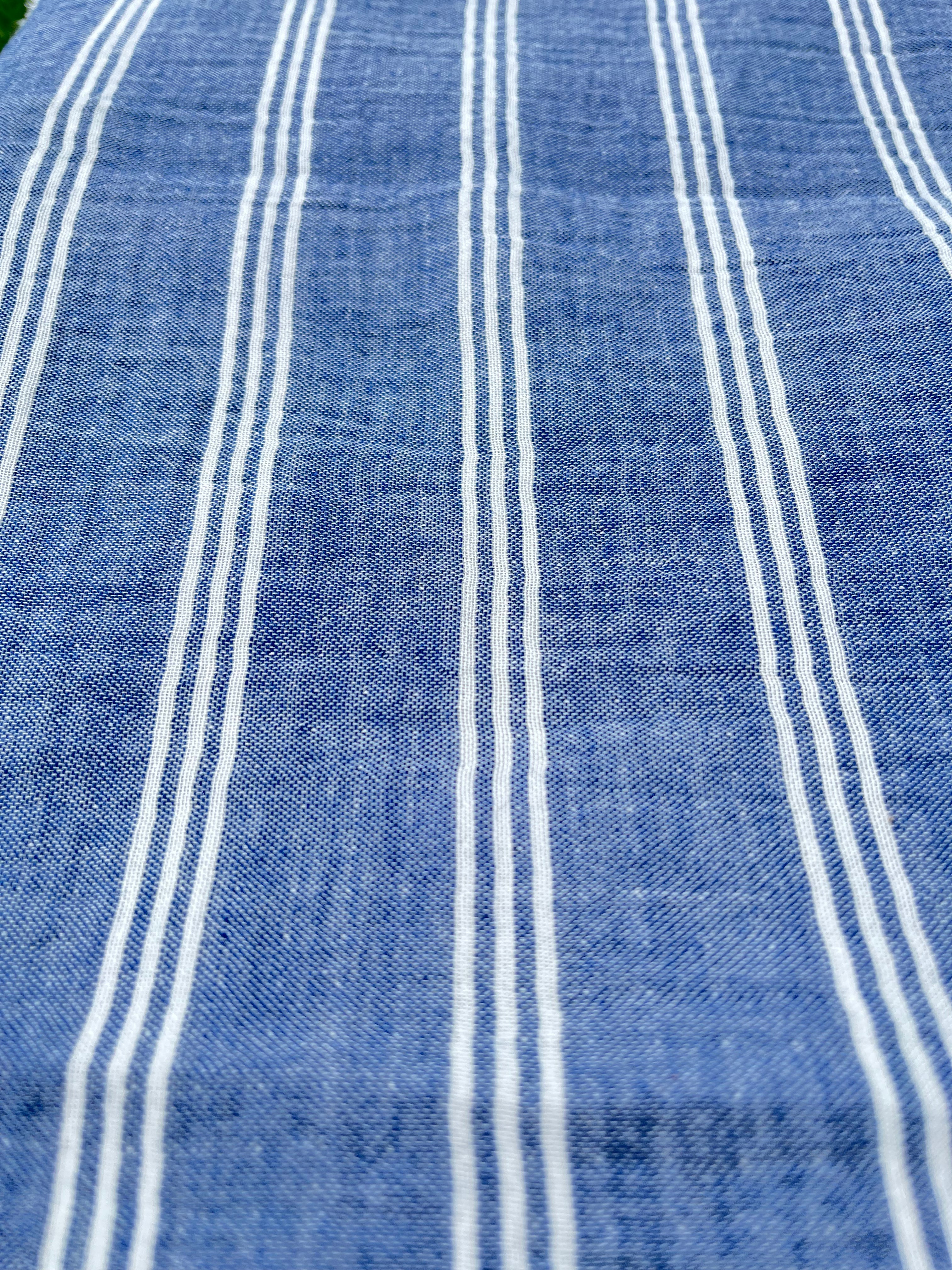 Muslin Fabric By The Yard - Blue White Stripes - Undyed Natural Option