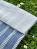 Muslin Fabric By The Yard - Blue White Stripes - Undyed Natural Option