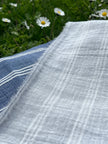 Muslin Fabric By The Yard - Blue White Stripes - Undyed Natural Option