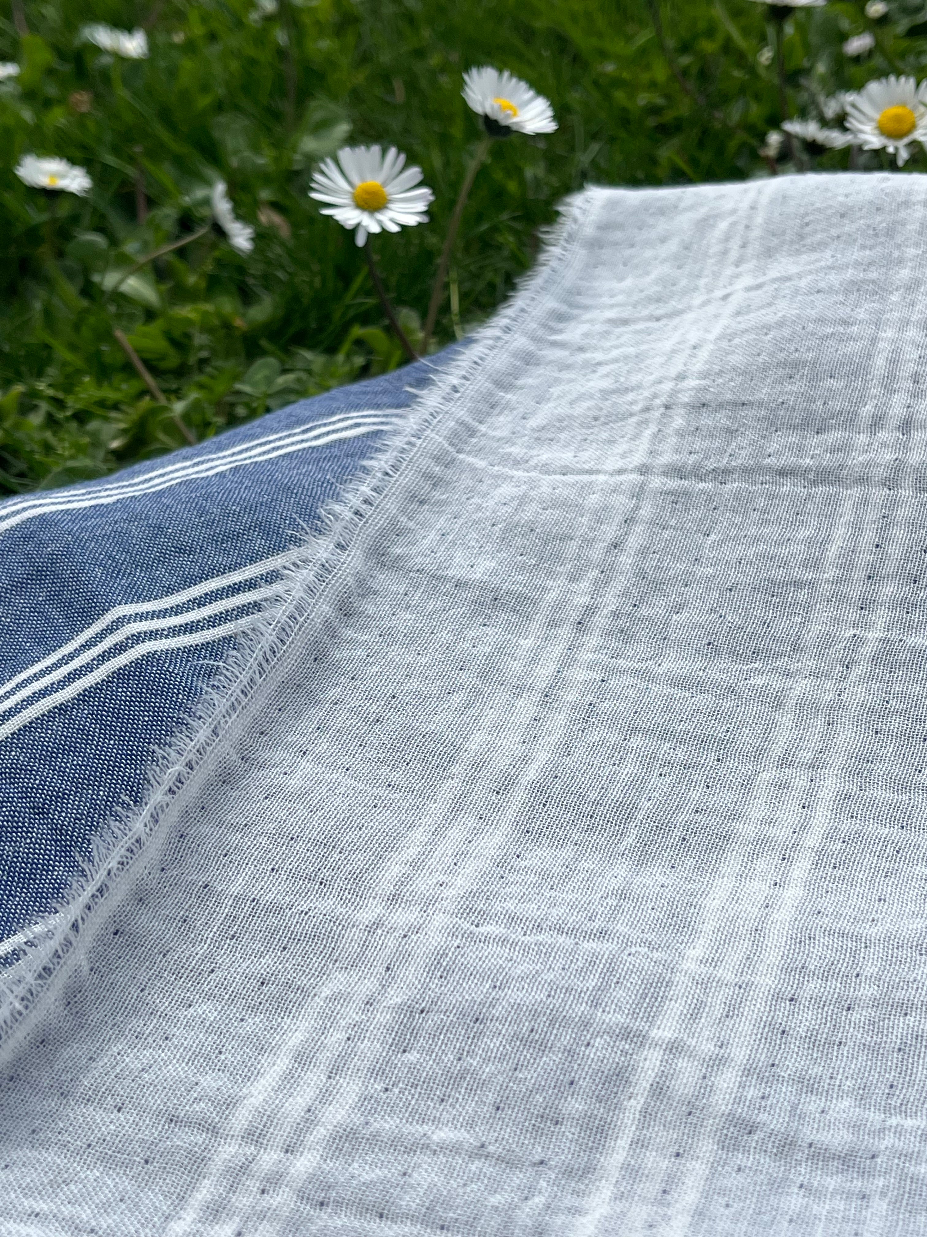 Muslin Fabric By The Yard - Blue White Stripes - Undyed Natural Option