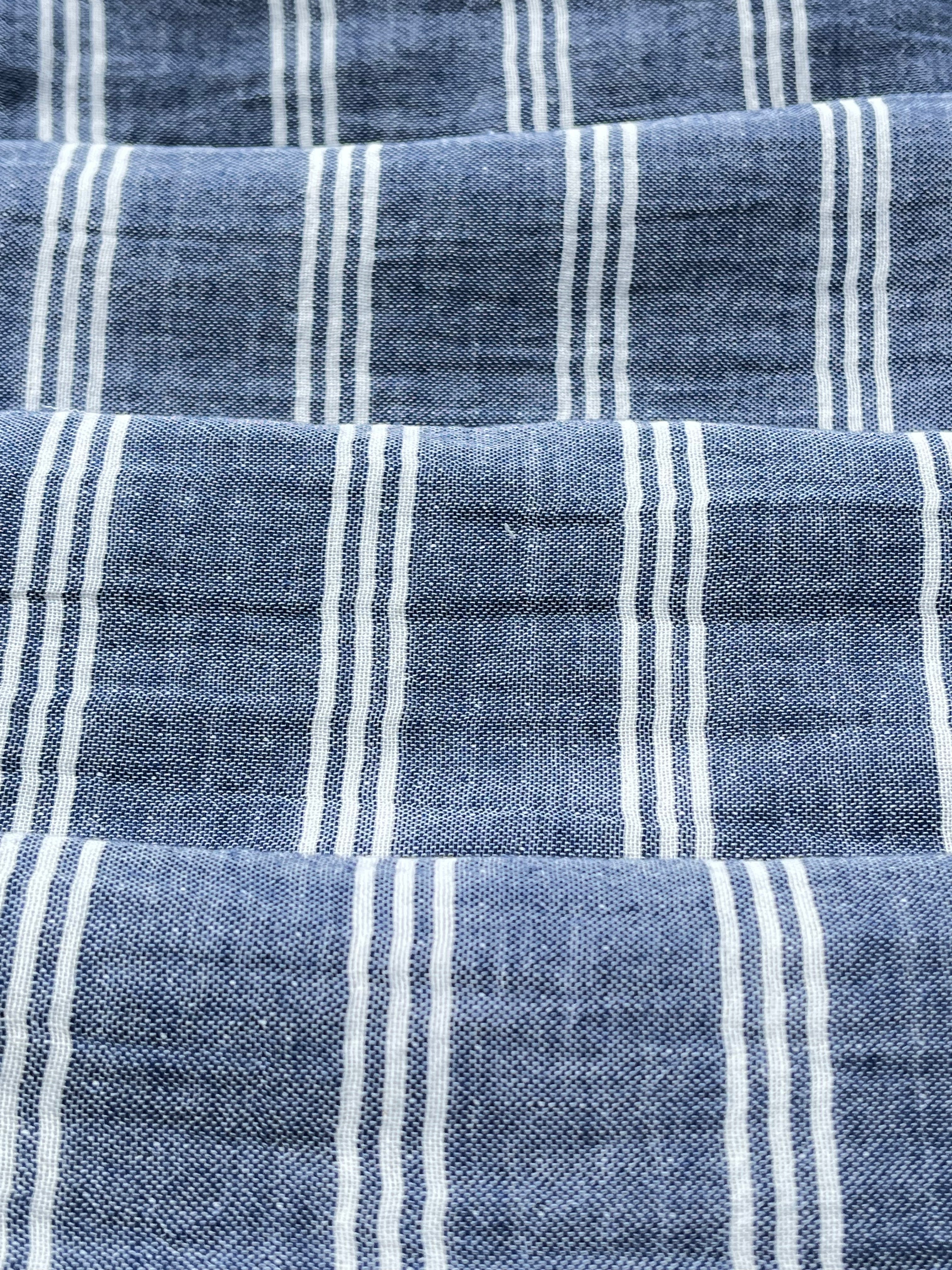 Muslin Fabric By The Yard - Blue White Stripes - Undyed Natural Option